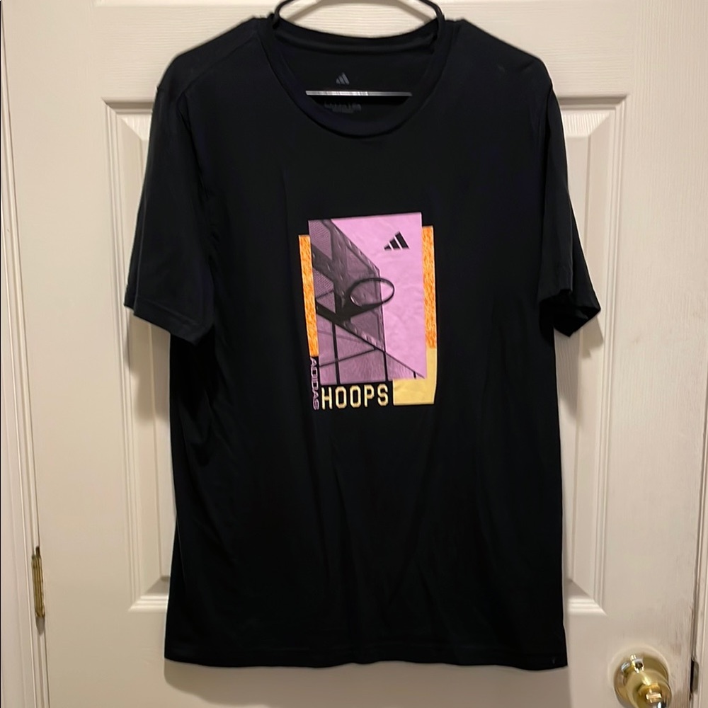 Adidas Black Tee with Pink and Orange Graphic